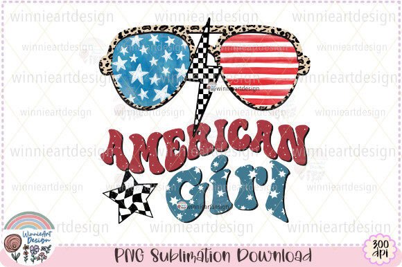 American Girl Patriotic USA Flag Glasses Graphics for T-Shirt Designs