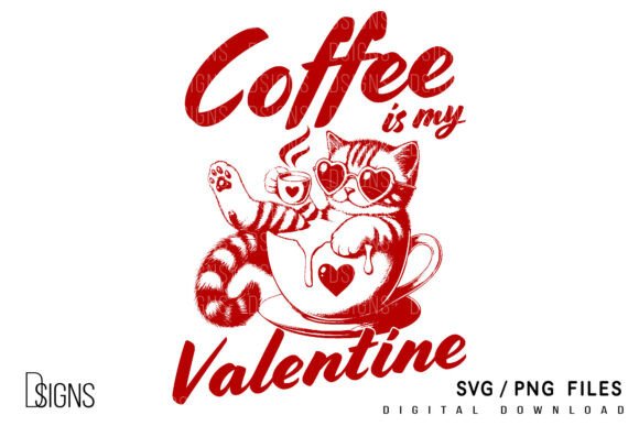 Cat Coffee Valentine Graphics for T-Shirt Designs