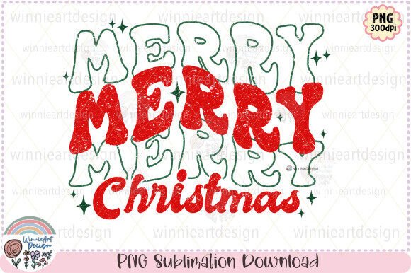 Merry Christmas Stacked Retro PNG for T-Shirt Graphics