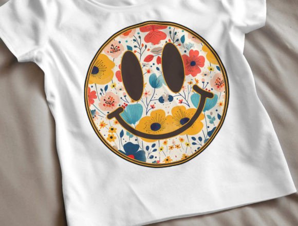 Testing Retro Flower PNG Smile Face Graphics for T-Shirt Designs