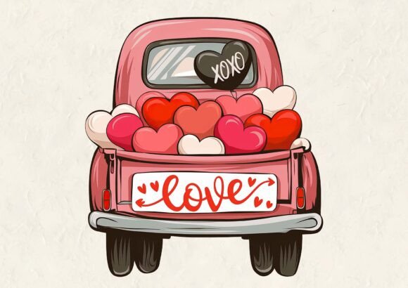 This Valentine s Day Love Truck PNG is a versatile graphic design asset for T-Shirt Designs