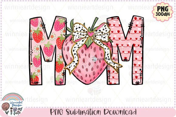 Valentine Mama Strawberry Bow Graphics for T-Shirt Designs